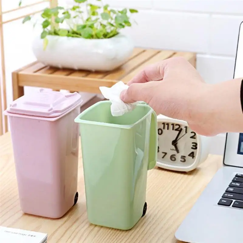 

Mini Desktop Trash Can Plastic Waste Bins with Lid Desk Organiser Multifunctional Pen Holder Home Office Supplies