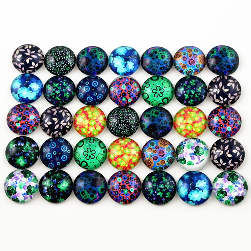 Hot Sale 50pcs 12mm 14 style New Fashion Mixed Flower Handmade Photo Glass Cabochons Pattern Domed Jewelry Accessories Supplies | Украшения