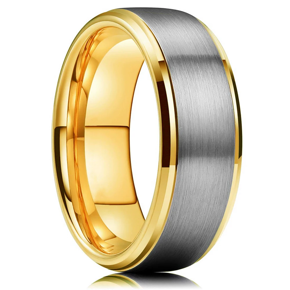 

Fashion 8mm Gold Color Brushed Stainless Steel Men Ring Double Groove Step Edge Ring Mens Wedding Band Jewelry Gift Size6-13