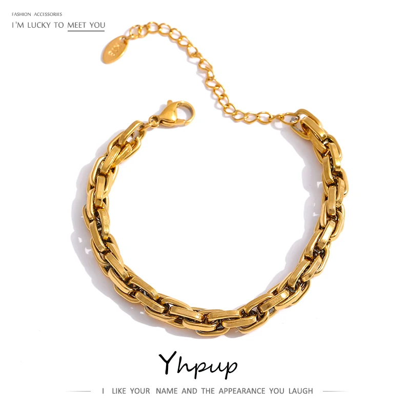 

Yhpup New Stainless Steel Chain Bracelet High Quality Metal Texture 18 K PVD Plated Charm Bracelet for Women Party Girls Gift