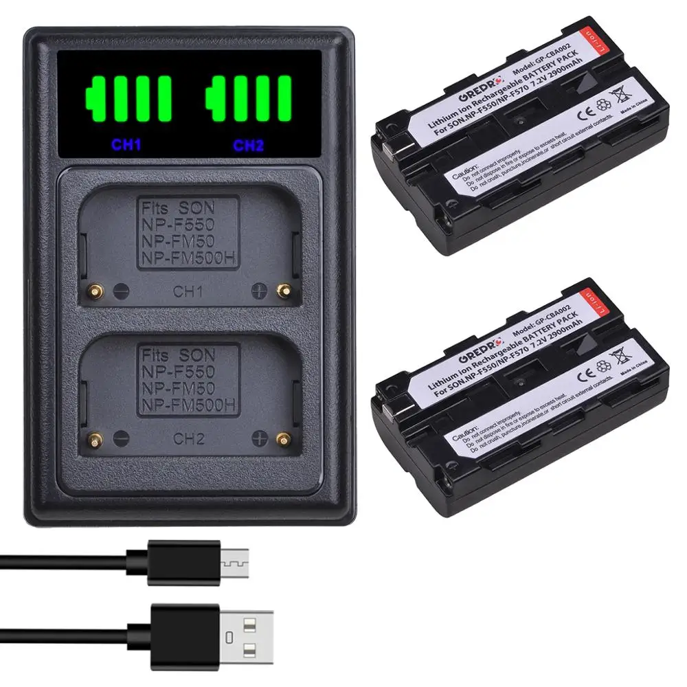 

NP-F550 NP-F570 NP F550 F570 Battery + Type-c LED Charger for Sony NP F770 F530 F750 F730 F950 F960 F970 F975, CCD-SC55 TRV81