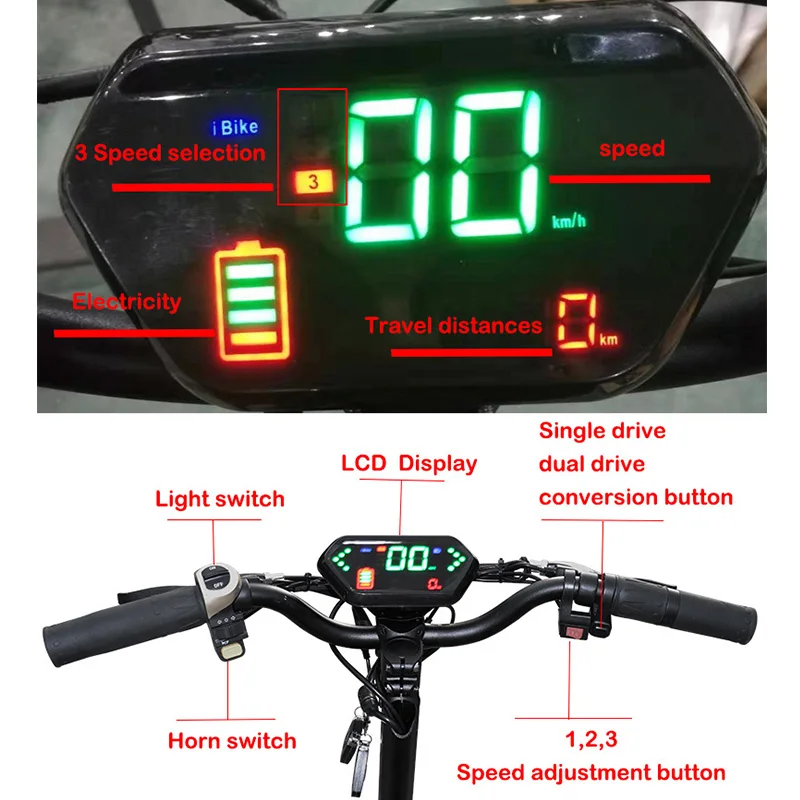 Электрический скутер 60V3200W 80 км/ч патинетовый электрический 11 дюймов двойное