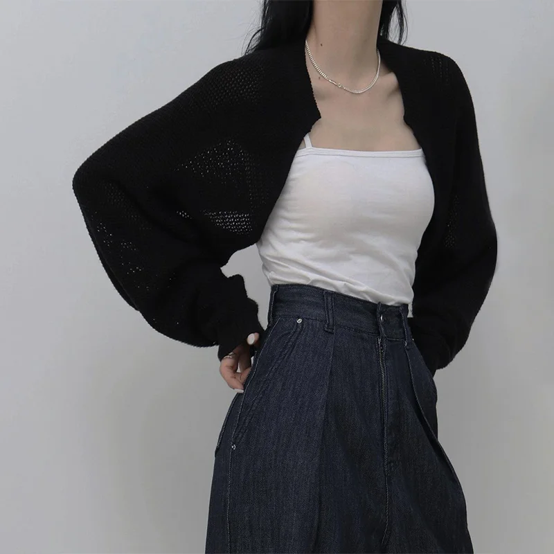

XUXI Knitting Coat, Women Loose Long Sleeve, Thin Open Stitch Top, Casual Coat, Spring Autumn 2021, E3912