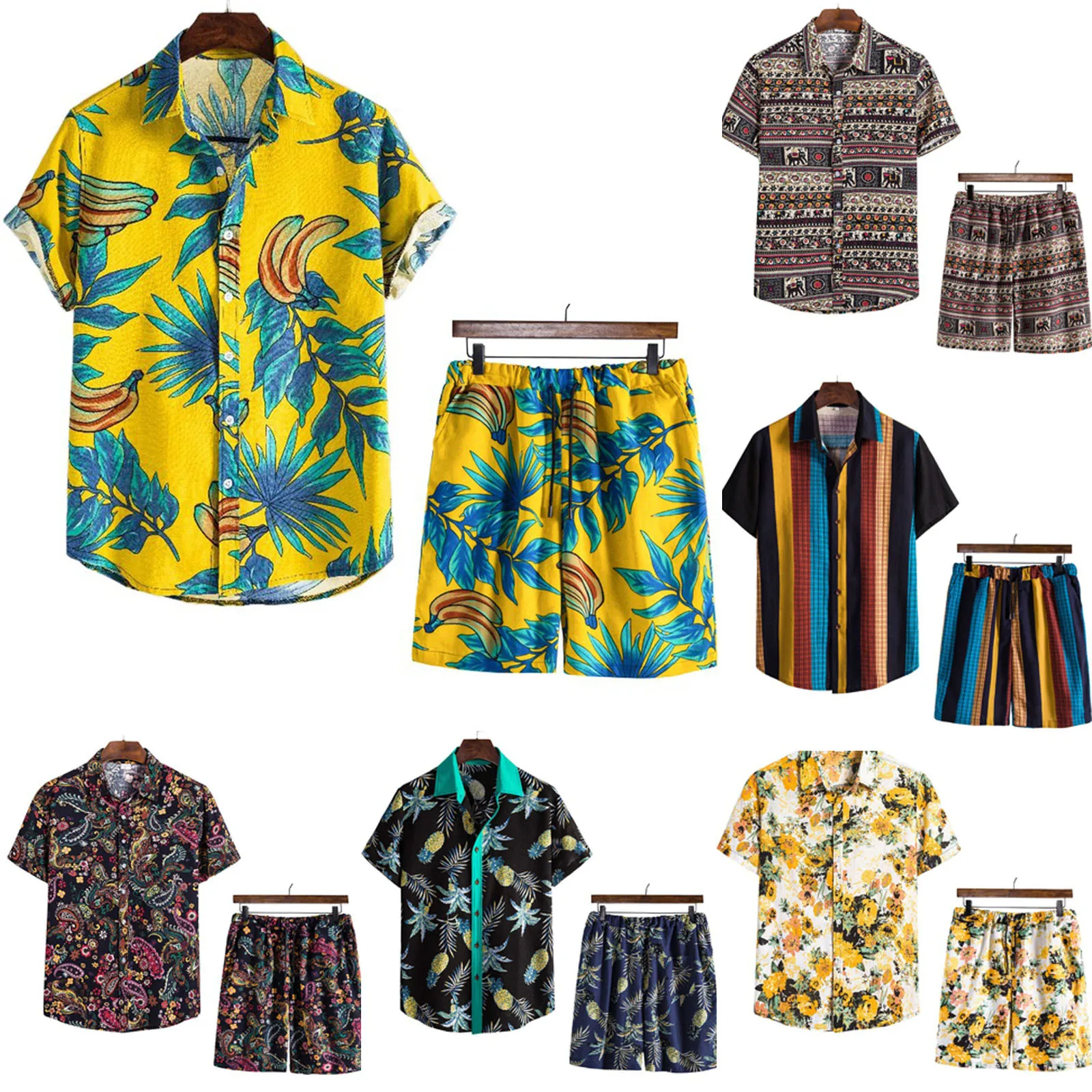 

Retro Style T-shirt+shorts Two Piece Set 2021 Summer Classic Casual Men's Sets Digital Printing Short Sleeve Man Beach Sets