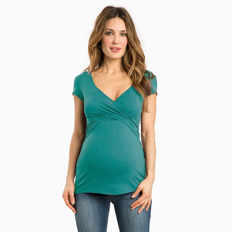 

2020 Maternity Clothes Ladies Pregnant Women Breastfeeding Stripe Short Sleeve Blouse Tops Shirt For Pregnant Women Nursing Top