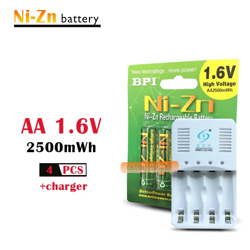 4 шт. NiZn Ni Zn 1 6 в AA 2500mWh аккумуляторная батарея + умное зарядное устройство намного