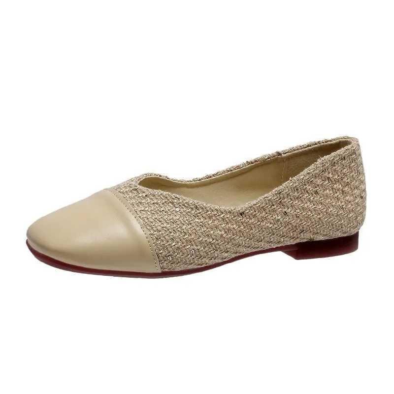

2021 New Spring And Autumn Stitching Flat Square Toe Shallow Mouth Low-top Women's Single Shoes