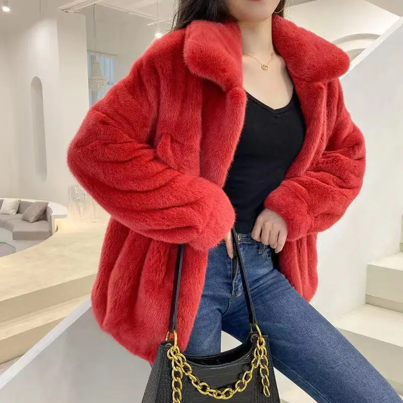 2021 Women Autumn Winter Faxu Fur Jacket Women Thick Plush Fur Warm Coat Fur Short Korean Loose Mink Coat Plus Size 3xl