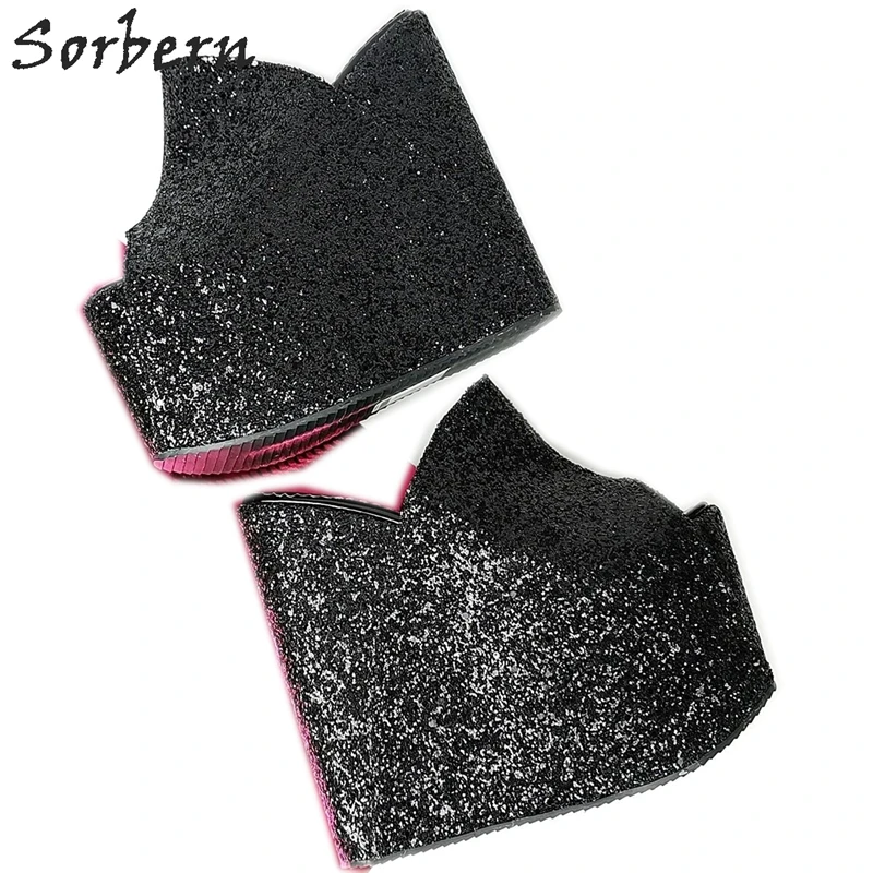 

Sorbern Black Sequins Glitter Pump Women Mules Wedges High Heel Platform Peep Toe Summer Shoe For Ladies Slip On Platform Heels