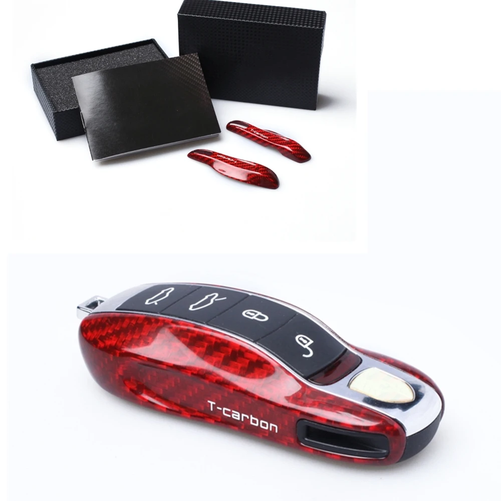 

Красный автомобиль Реальные углеродного волокна пульт дистанционного управления, умный чехол для ключей брелок для Porsche Cayenne, Panamera, брелок ...