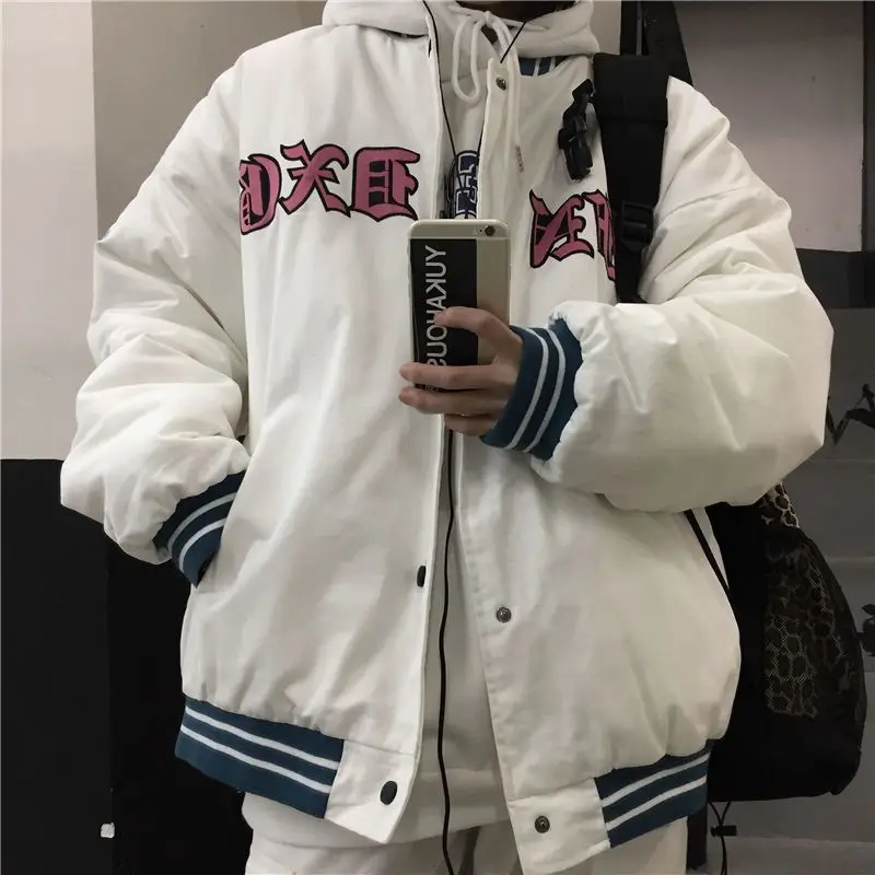 

Harajuku baseball jacket women's printed cotton jacket autumn winter 2021 new Korean fashion bf style thicker loose cotton coat