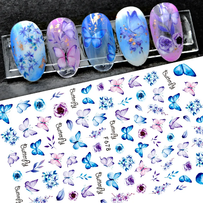 

Flower Nail Art Sticker Butterfly Floral Transfer Sticker Girl Gift Decal Manicuring Decoration Design Tips Paper Slider Tattoo