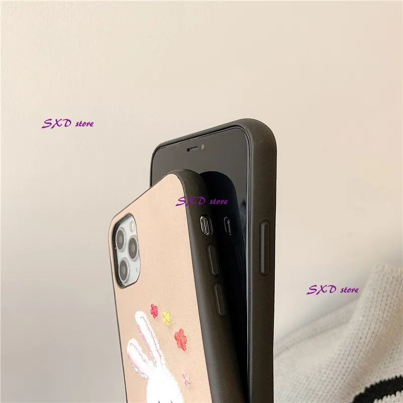 

Embroidered bear rabbit suede for iPhone 11pro x lovely case XS Max lovers 8plus / 7p X plush feel case TPU inclusive soft shell
