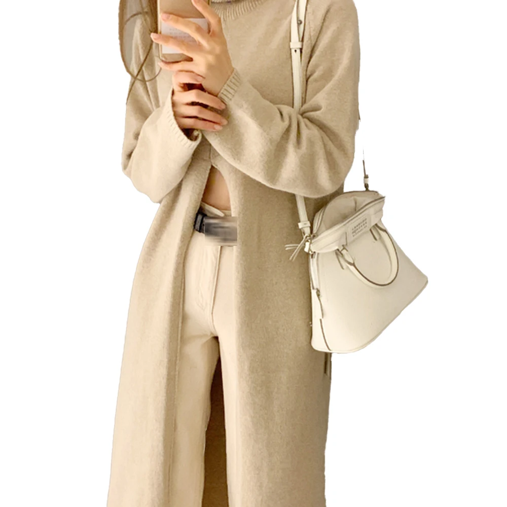 

Korean Fashion Autumn Winter Fashion Design Split Fork Solid Color Long Sleeve Turtleneck Sweater Casual Loose Knitted Sweaters