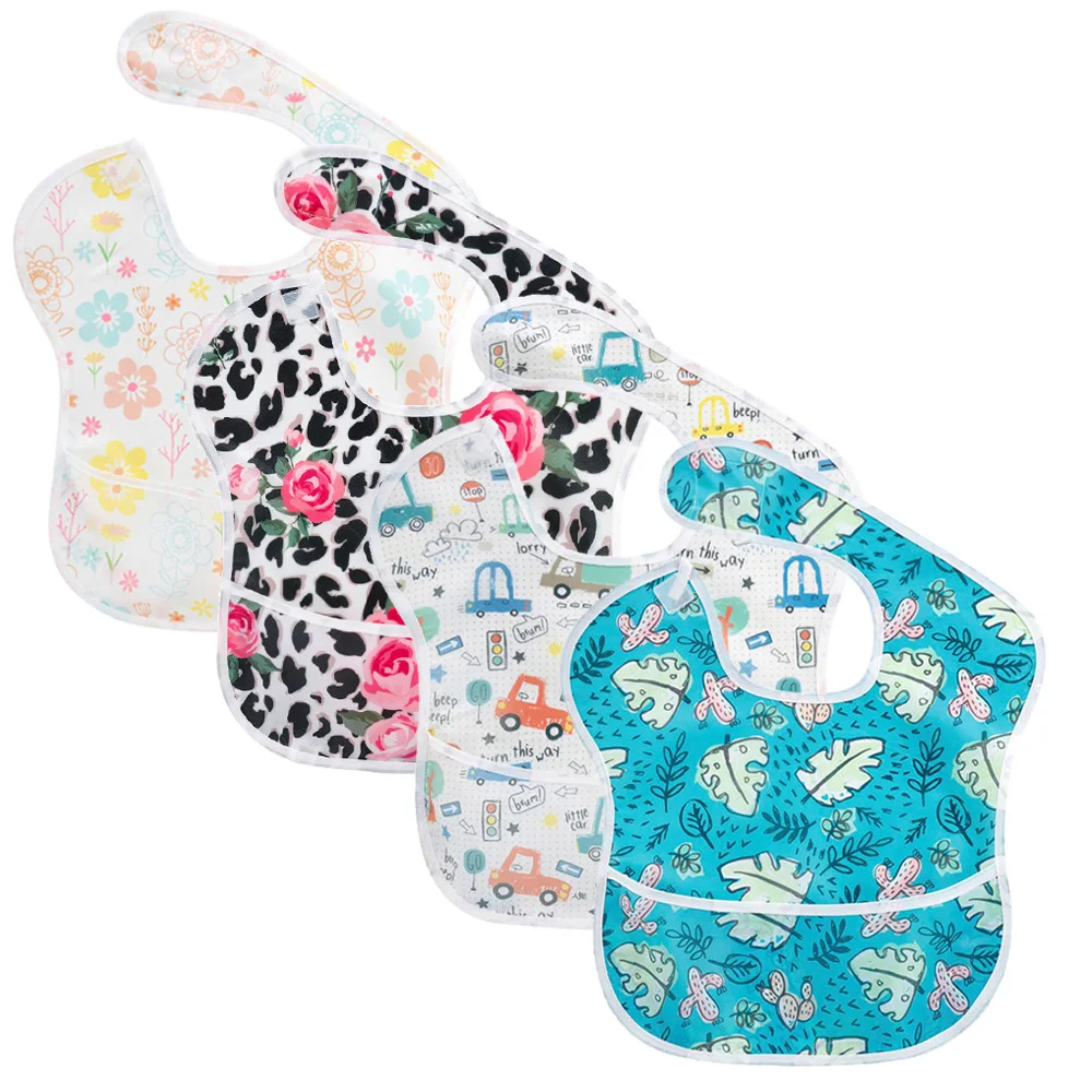 4Pcs/Lot Waterproof Baby Bibs Unisex TPU Washable Fashion For Boys &amp Girls Stain and Odor Resistant Feeding | Детская одежда и