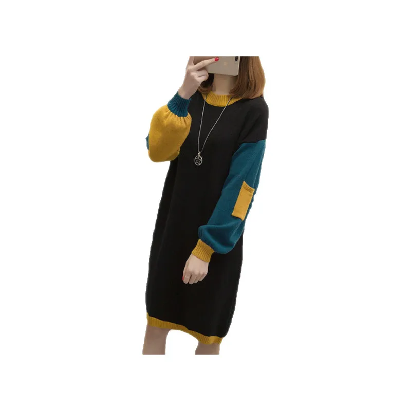 

Plus Size Women's Autumn Clothing Fat Sister Thin Western Style Long Sweater Fat Mm Belly Dress Age Reduction Sweater