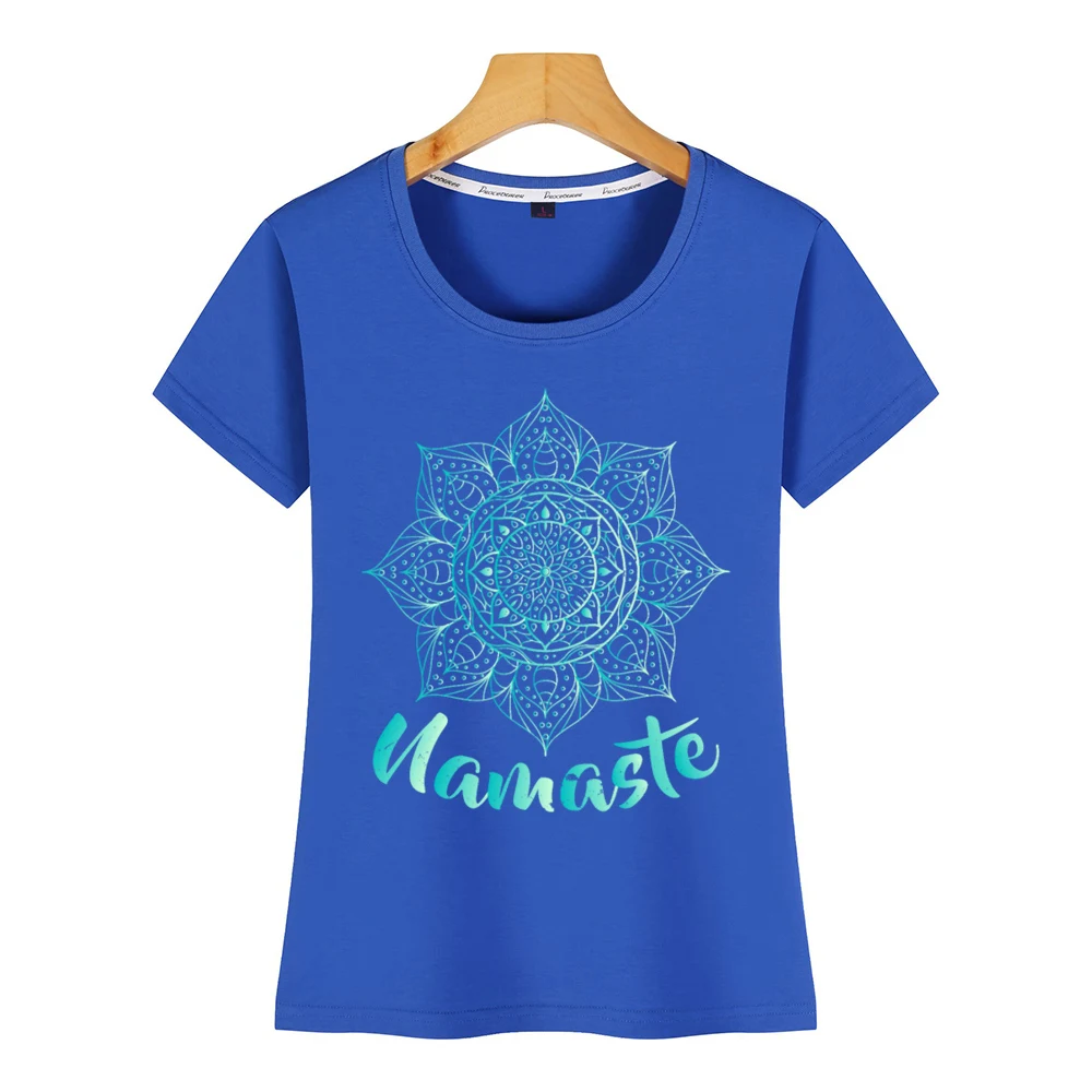 Tops T Shirt Women namaste lotus flower spiritual om O-Neck Vintage Print Female Tshirt | Женская одежда