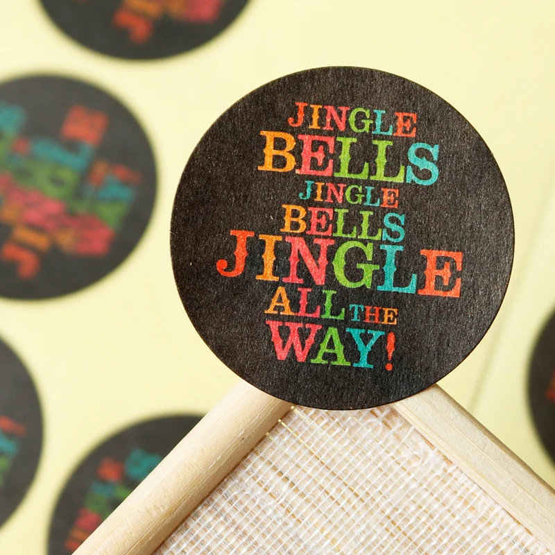 108 шт Jingle Bell Черная бумажная наклейка Счастливого Рождества самоклеющаяся печать