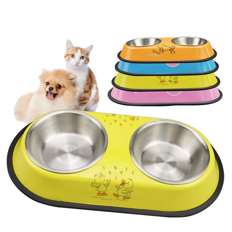 

Double Dog Cat Bowls Non-spill & Non-skid Design Food Water Feeder for Small Dogs Cats Feeding Stainless Steel Pet Bowl Supplies