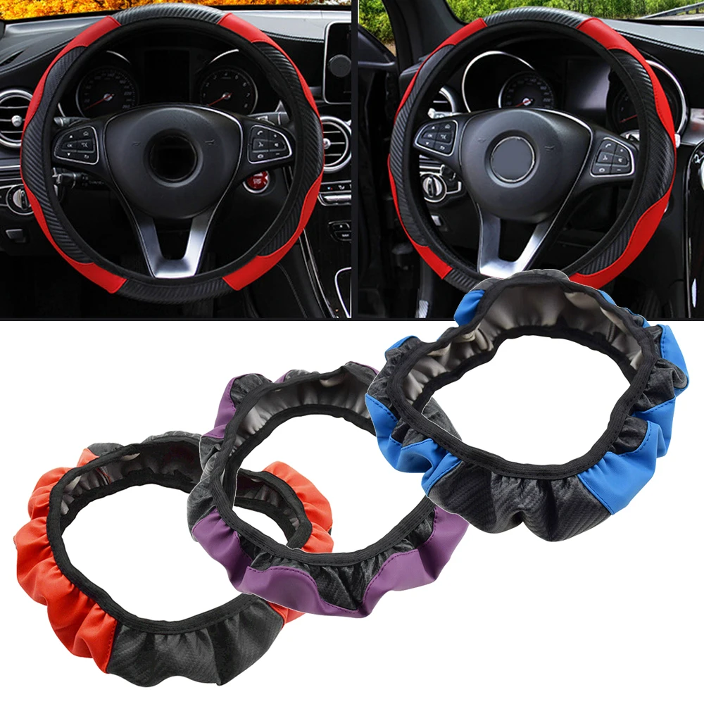 

Car Steering Wheel Cover Breathable Anti Slip Microfiber Leather Steering Covers Suitable 37-38cm Auto Decoration Carbon Fiber