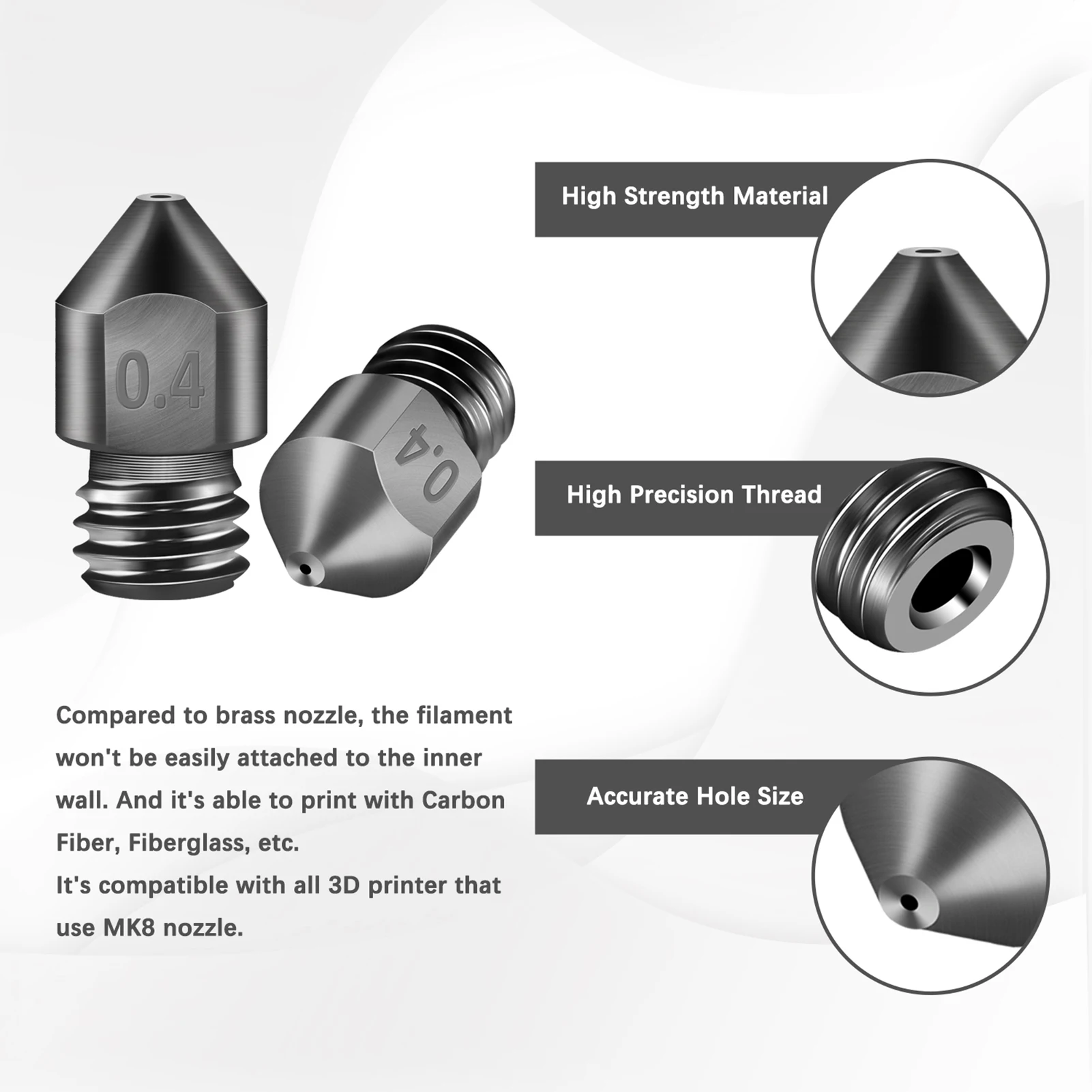 Запчасти для 3D принтера закаленная сталь Штампованная Сталь сопло 0 4 мм