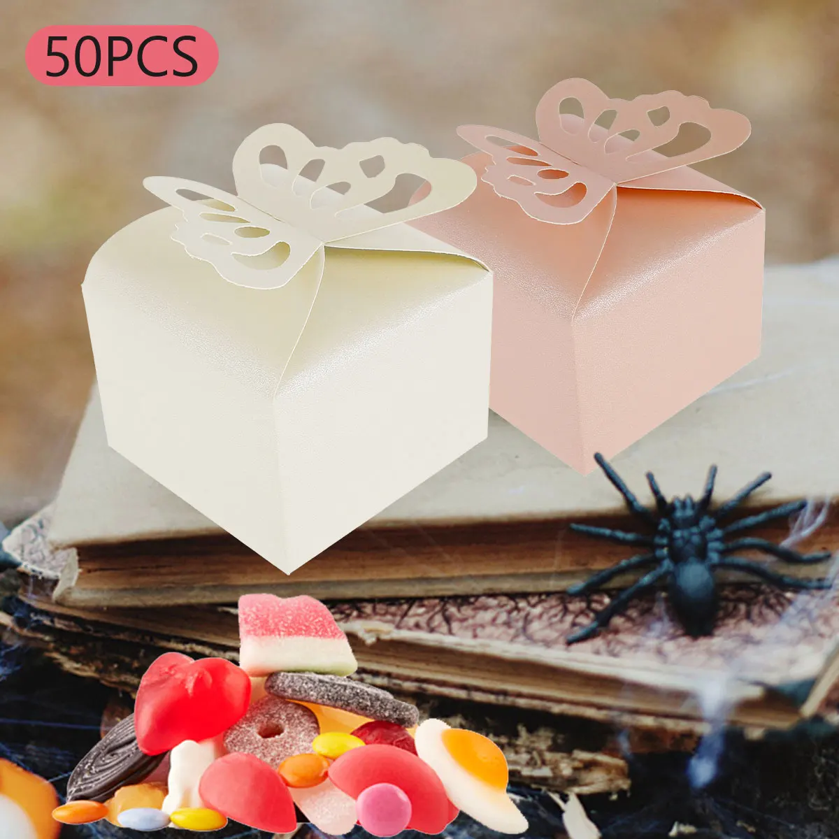 

Подарочная коробка для конфет в форме бабочки, 50 штук бумаги, складное свадебное украшение «сделай сам», маленький десерт на Рождество, день...