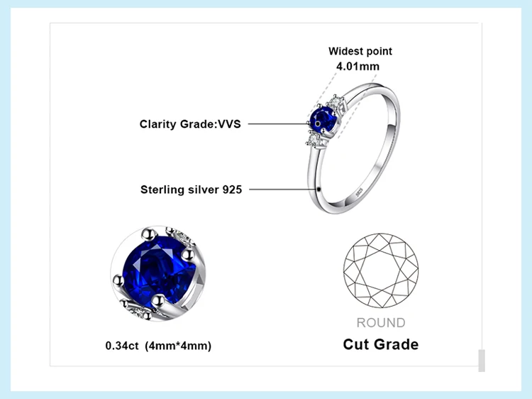 Jewelrypalace классический 0.5ct круглый создан сапфир 3 Камни Обручение обещание кольцо стерлингового серебра 925 Кольца для Для женщин