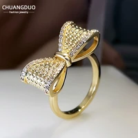 micro set zircon bowknot ring invisible loop opening ring korean fashion jewelry accessories for your girlfriend a new year gift