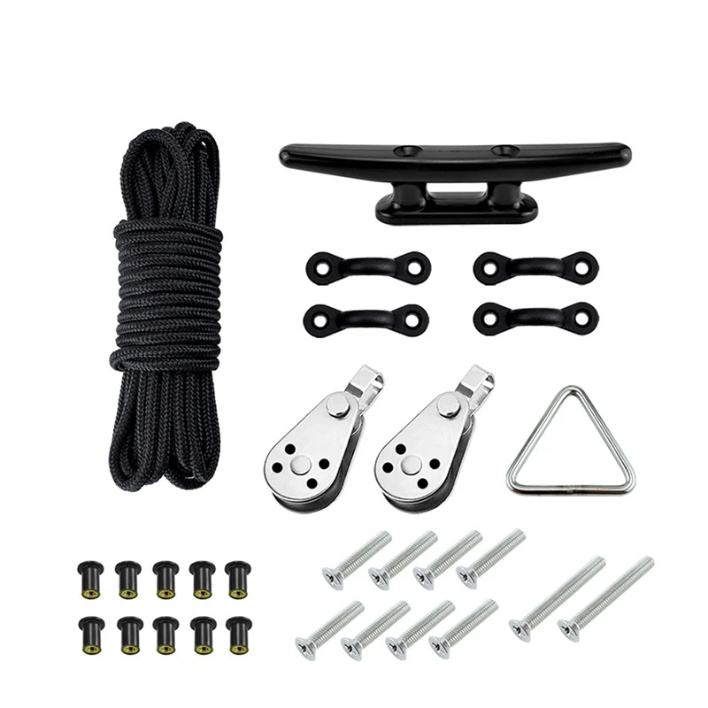 

Kayak Anchor Trolley Kit System Pulleys Deck Tie Down Pad Eyes Anchor Cleats Ring Screws Rivets for Kayak Canoe Boat Etc