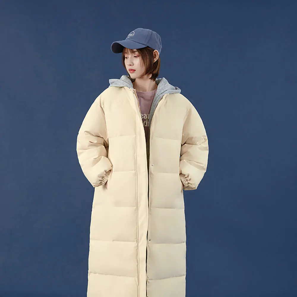 Vielleicht 2021 New Spliced Hooded Long Parkas Winter Women Thick Jackets Elegant Basic Cotton Padded Winter Coat Women Clothes
