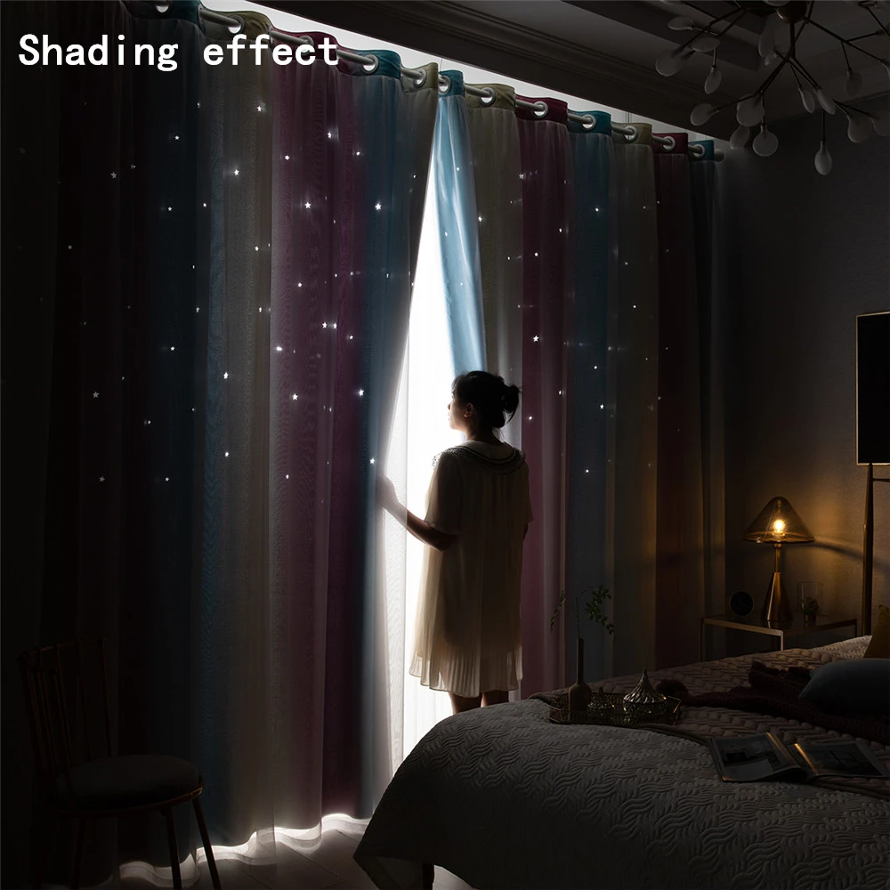 Hollow out Stars Gradient Color Curtains For Living Room Tulle On The planetarium windows Modern | Дом и сад