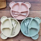 Детская миска + ложка + вилка столовая посуда без бисфенола А детские блюда с мультяшным медведем набор обеденной посуды для ребенка антигорячая тренировочная тарелка