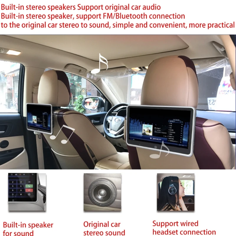 

10.1 inch Car Headrest Monitor 1080P Video High Definition LCD Digital Screen Bluetooth/USB/FM/TF MP5 Video Player with DC