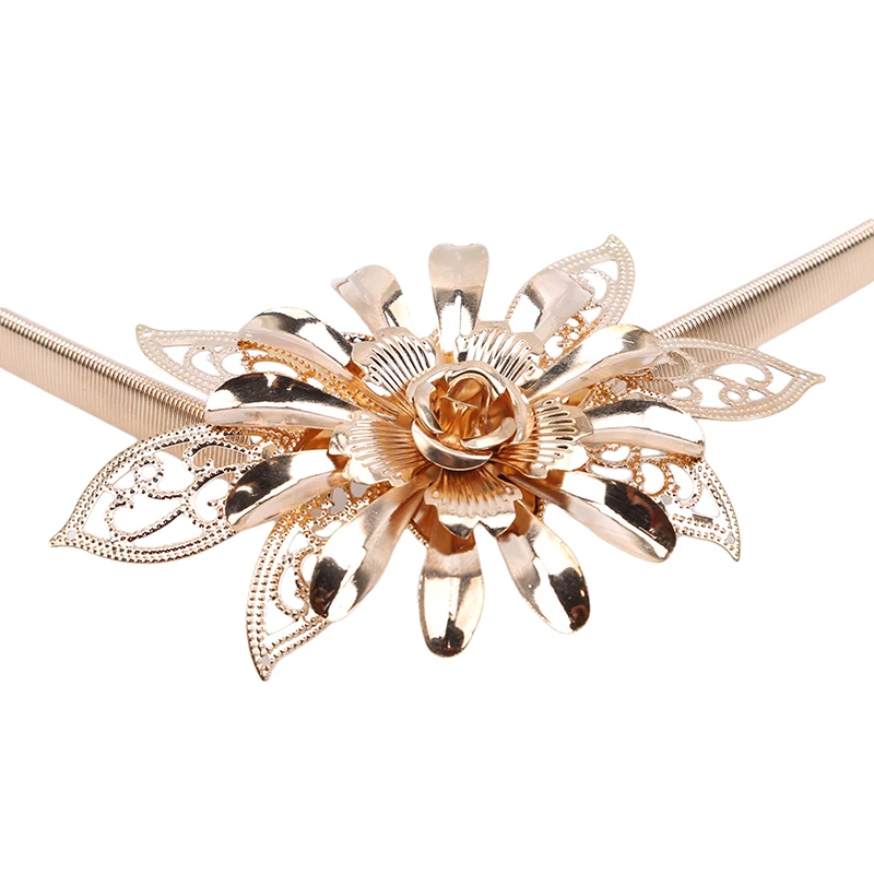 

Female New Fashion Design Solid Belts For Women Ladies Golden Flower Belt Luxury Belts Waist Chain Cinch Decorated