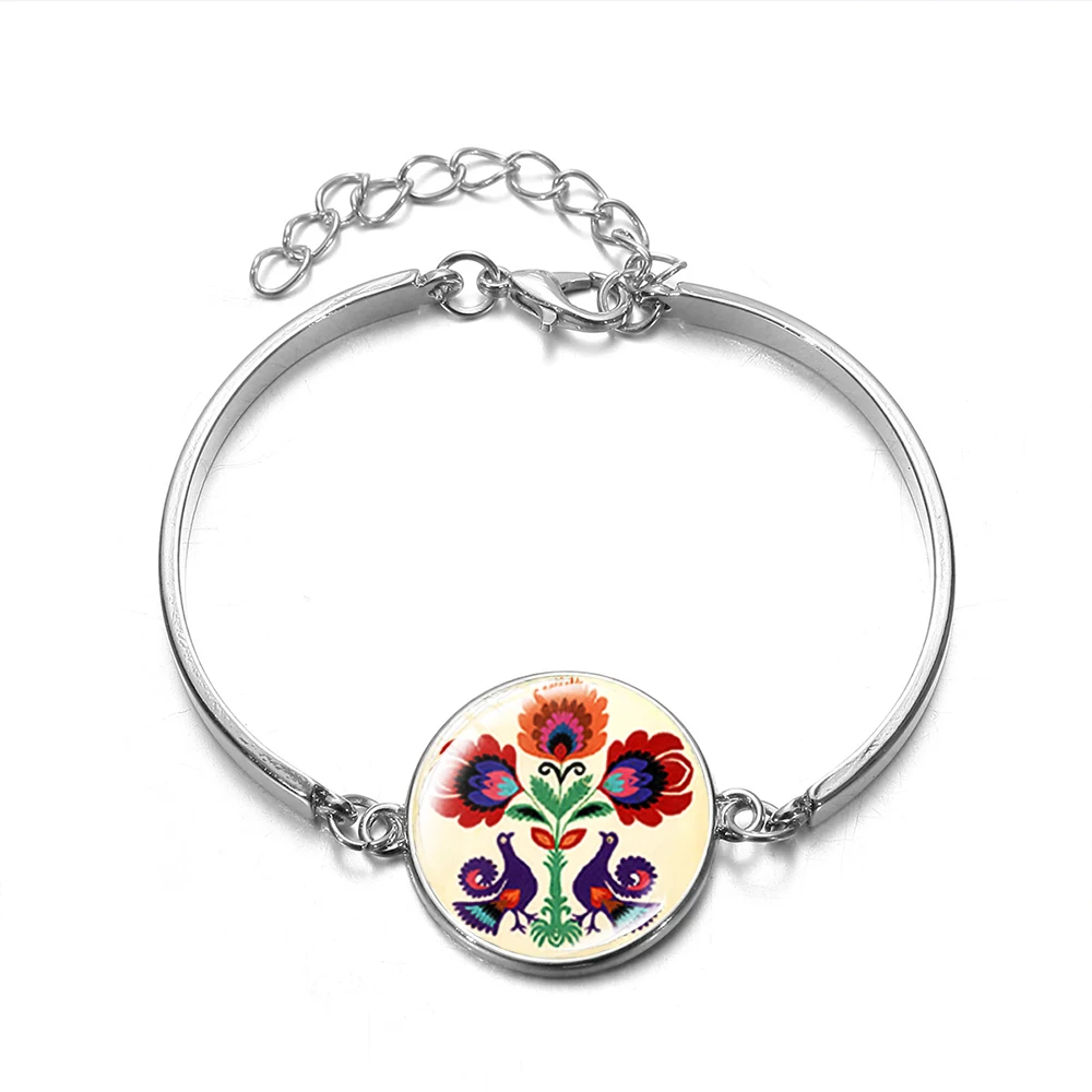 SIAN 2019 New Polish Folk Art Patterns Chain Bracelet Classical Flowers Print Glass Dome Silver Plated Bracelets Bangles r Girls | Украшения