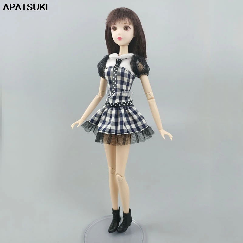 Платье для куклы Барби в черную и белую клетку Одежда кукол наряды танцевальный