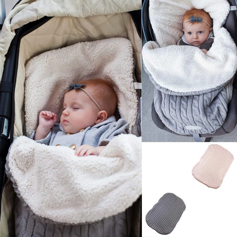 

Newborn Baby Swaddle Blanket, Thick Warm Strollers Knit Blanket Plus Velvet, Sleep Sack Stroller Warp for Baby