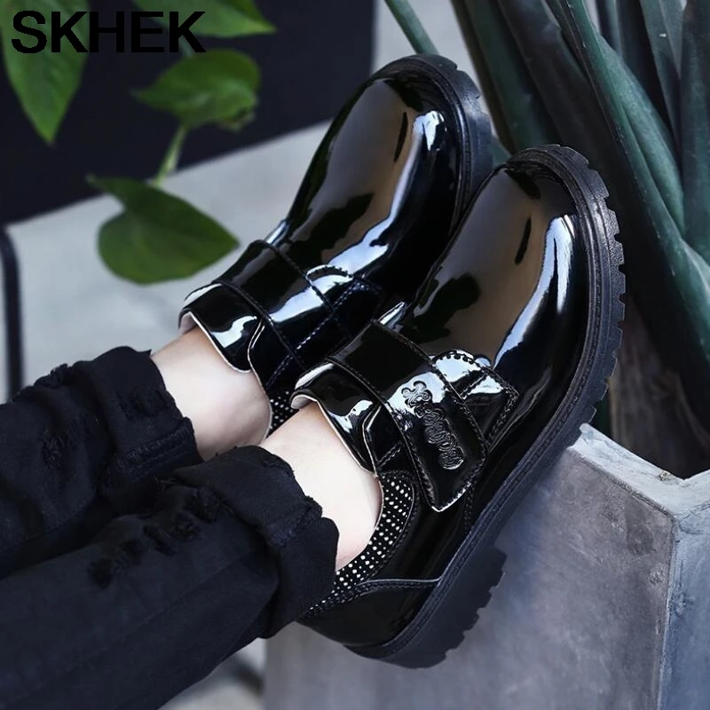 Черные осенние детские туфли SKHEK кожаные для мальчиков с резиновым узором