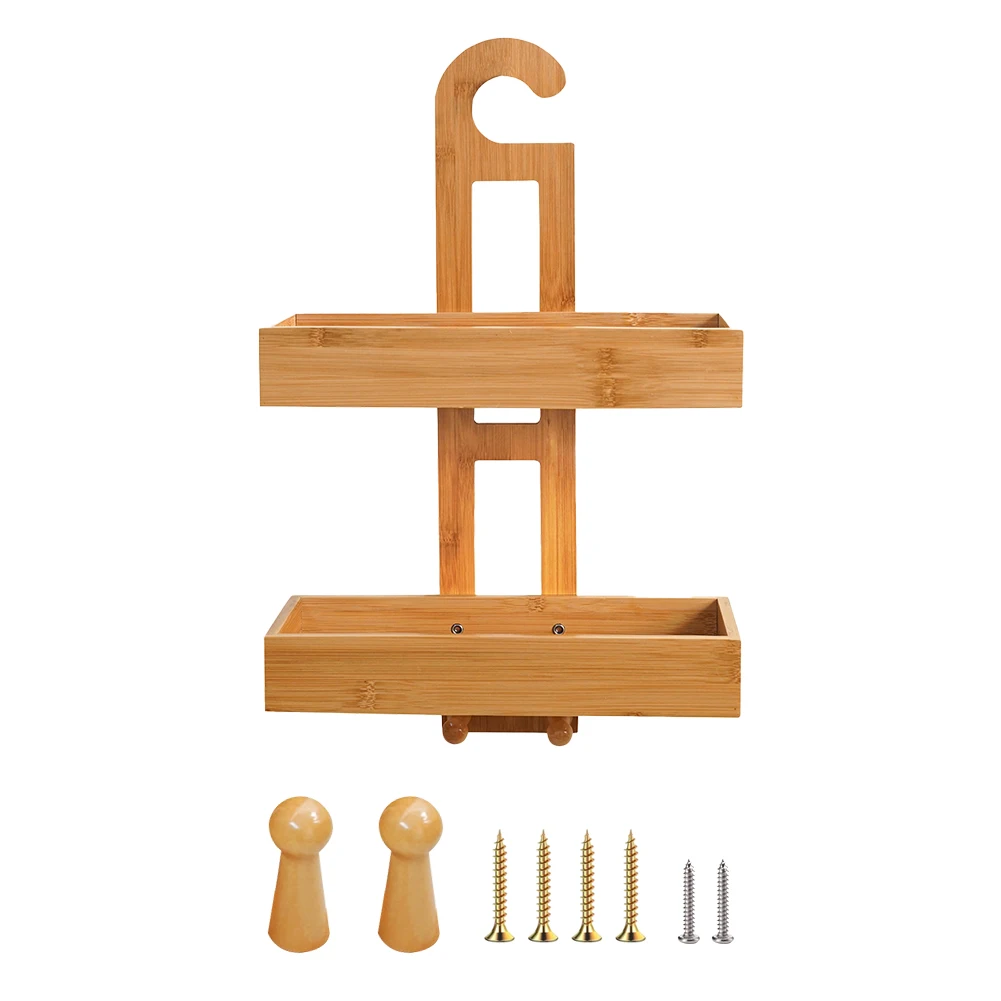 

Easy Use Indoor For Bathroom Gift Eco Friendly Durable Bamboo Shower Organizer Portable Space Saving Double Layer Mould Free