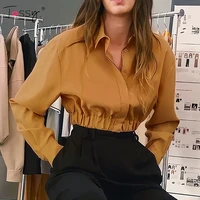 tossy long sleeve button polo t shirt waist slim cropped top for women solid casual blouse streetwear 2021 autumn new fashion