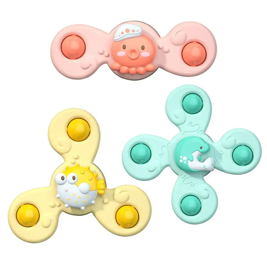 Montessori Baby Spin Top Bath Toys For Boy Children Bathing Sucker Spinner Suction Cup Toy For Kids 2 To 4 Years Rattles Teether