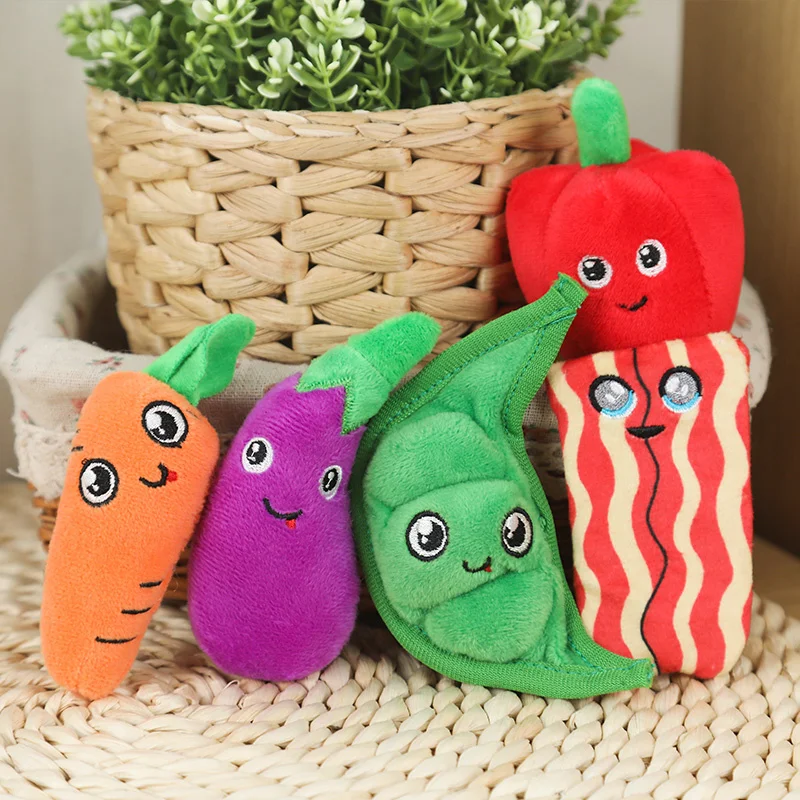 

Colorful Vegetable Pet Toys for Small Dogs Chew Interactive Toy Plush Puppy Accessories Cartoon Plush Pea Bacon Chili Carrot