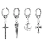 Серьги-кольца для мужчин и женщин в стиле панк, простые Винтажные Ювелирные украшения из нержавеющей стали серьги-капли с крестиком и серебряного цвета с кисточками и якорем, вечерняя бижутерия