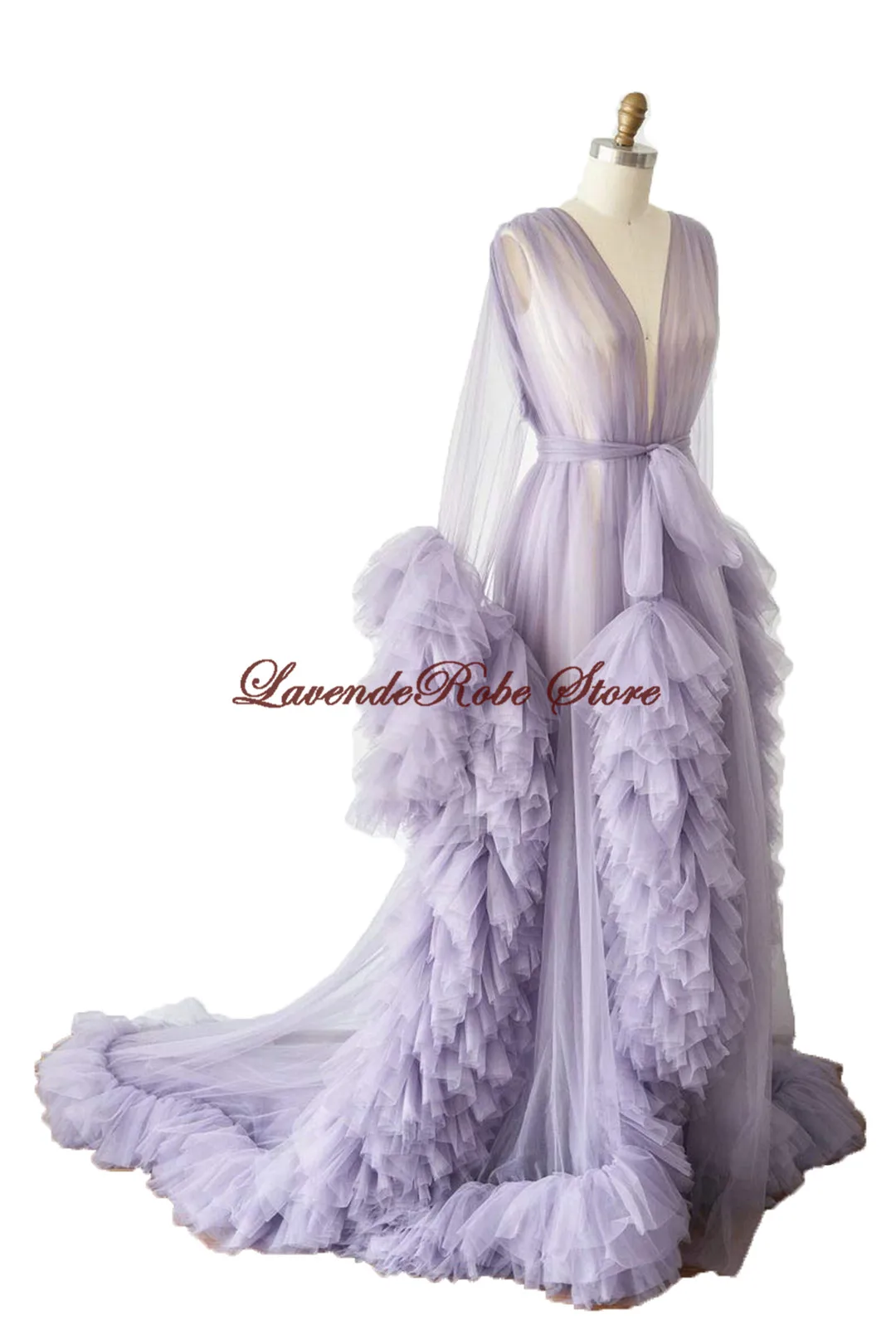 Женский тюлевый халат прозрачная иллюзионная фиолетовая Пижама Свадебный