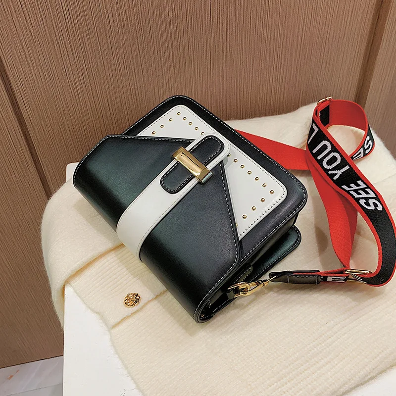 

Модный дизайн, широкий плечевой ремень, сумка через плечо с заклепками для женщин 2021, сумка-мессенджер, женская сумка высокого качества из и...