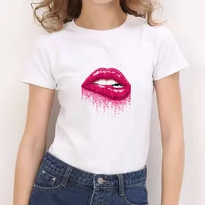 Cool Lip Print Summer Graphic Casual T-shirt 90s Harajuku Ullzang Fashion T-shirt Graphic Loose O-Neck Harajuku Tops for Teens