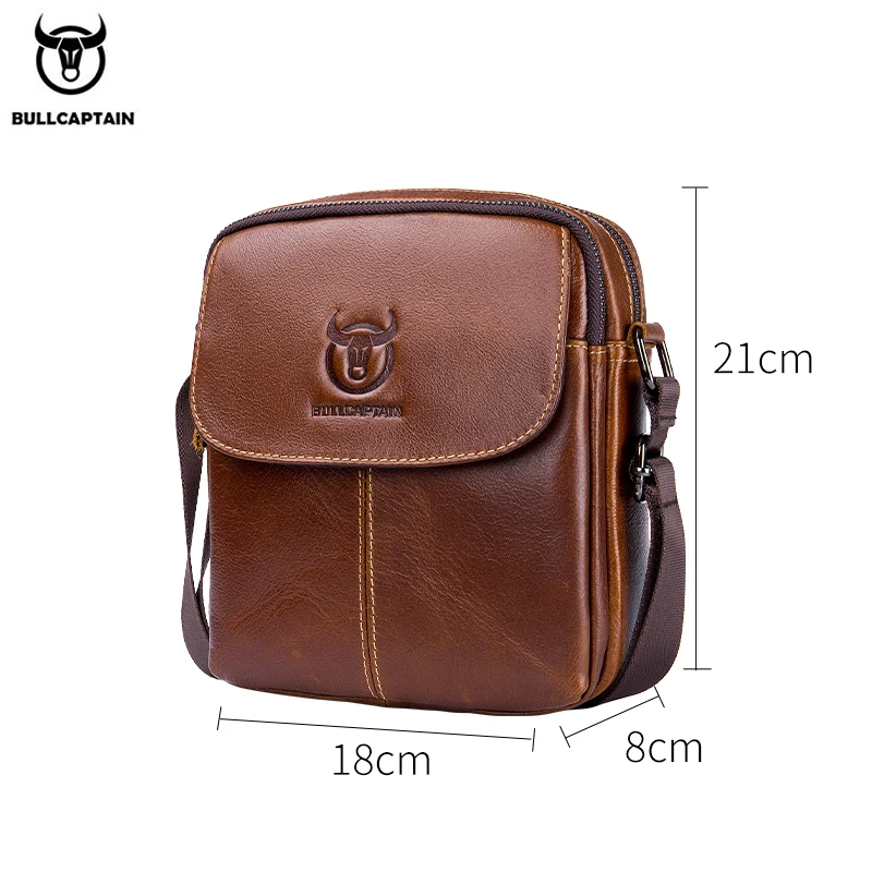 BULLCAPTAIN Men's Shoulder Messenger Bag Leather Casual Classic Multifunctional Short Cover Medium And Small Bag