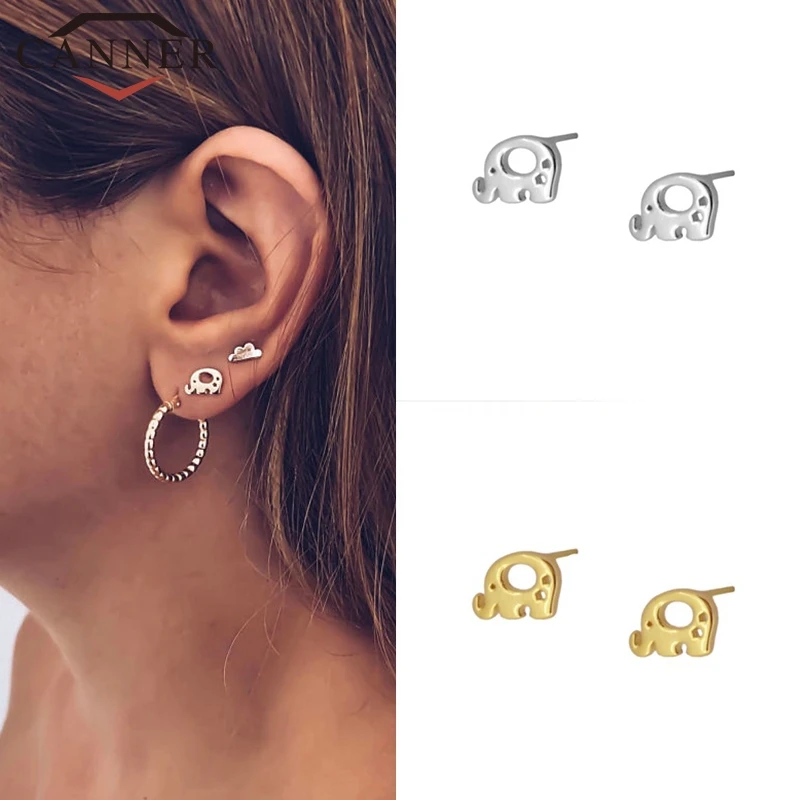 Минималистичные серьги гвоздики из стерлингового серебра 925 пробы с милым слоном