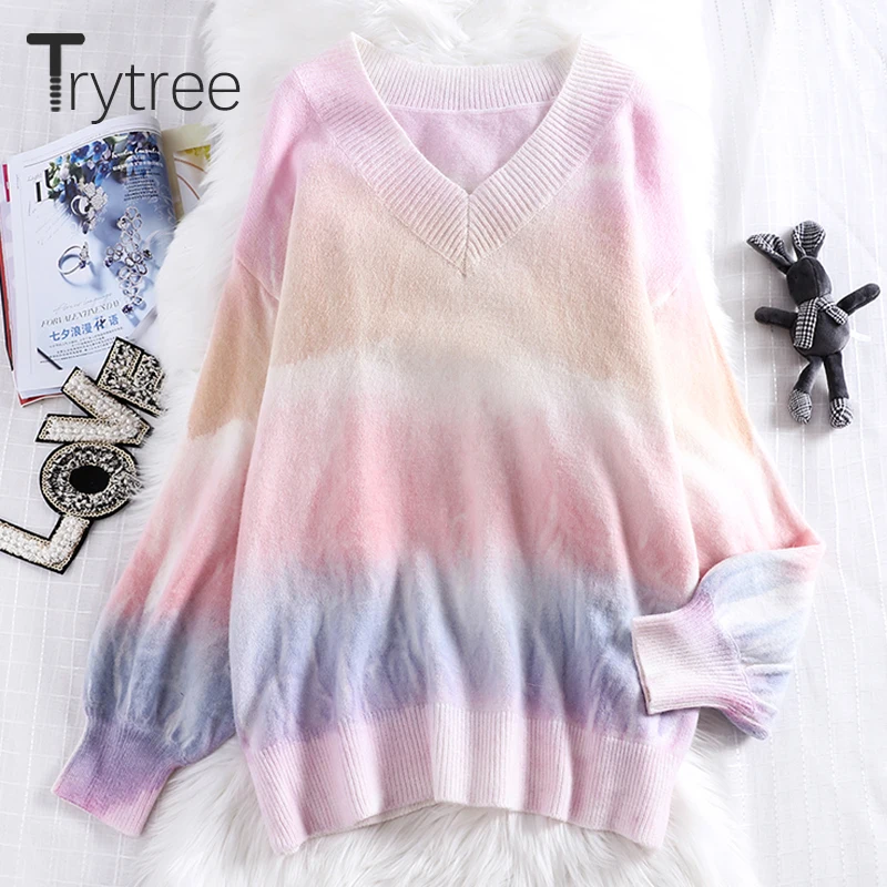 Женский трикотажный свитер Trytree повседневный пуловер с v-образным вырезом