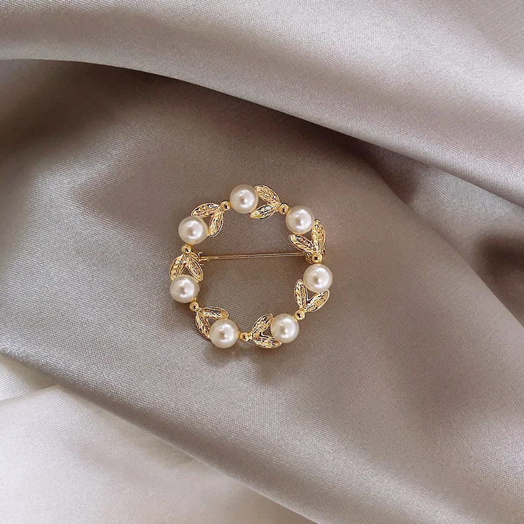 

pearl leaf geometric ring Brooch fashion temperament net red literary style personalized clothing accessories Dropshipping